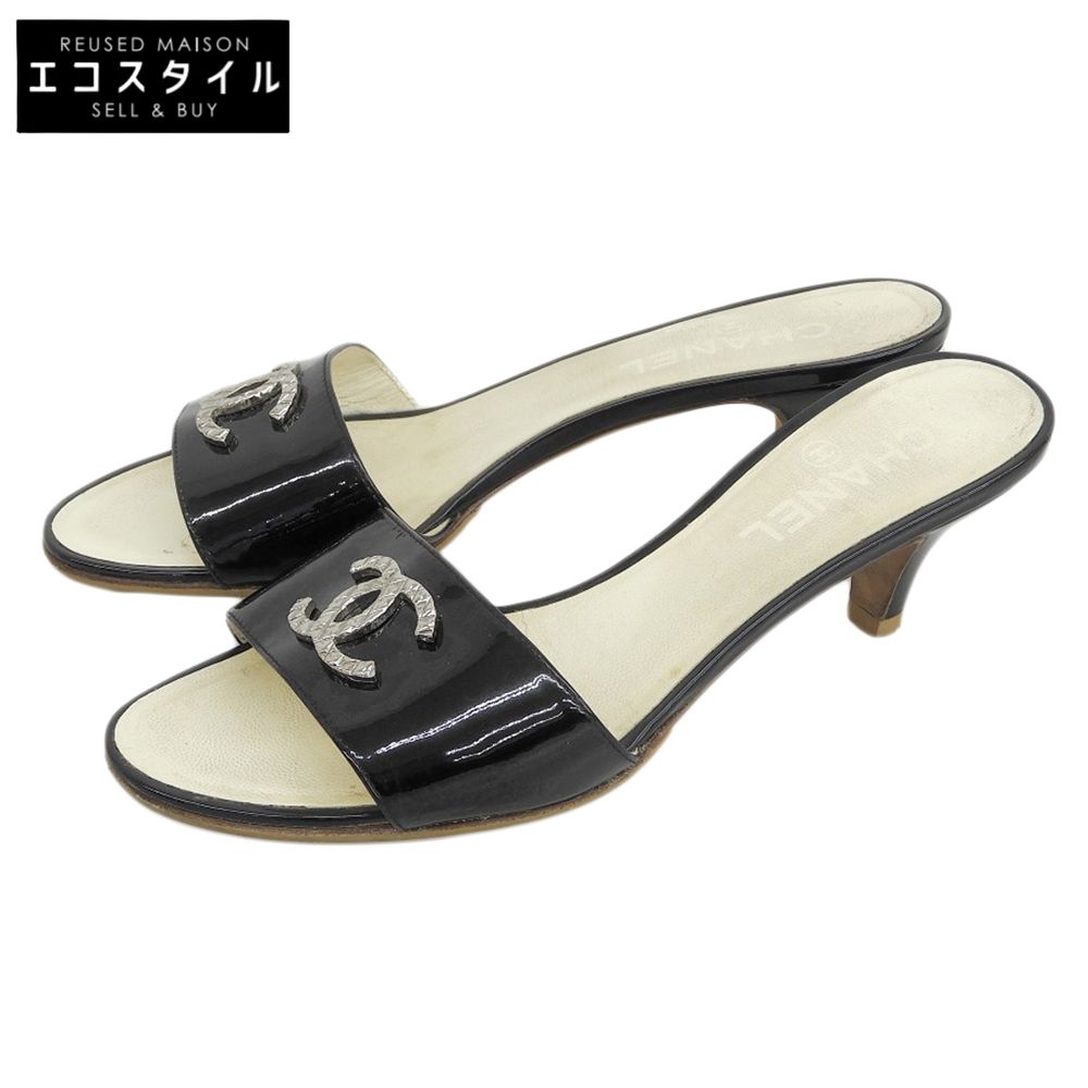 CHANEL シャネル CCココマーク パテントレザー ミュール シューズ レディース 黒 ブラック 38 C A G 27147