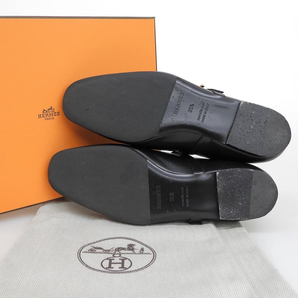 HERMES エルメス ジェーン H金具 バレエシューズ レディース ブラック