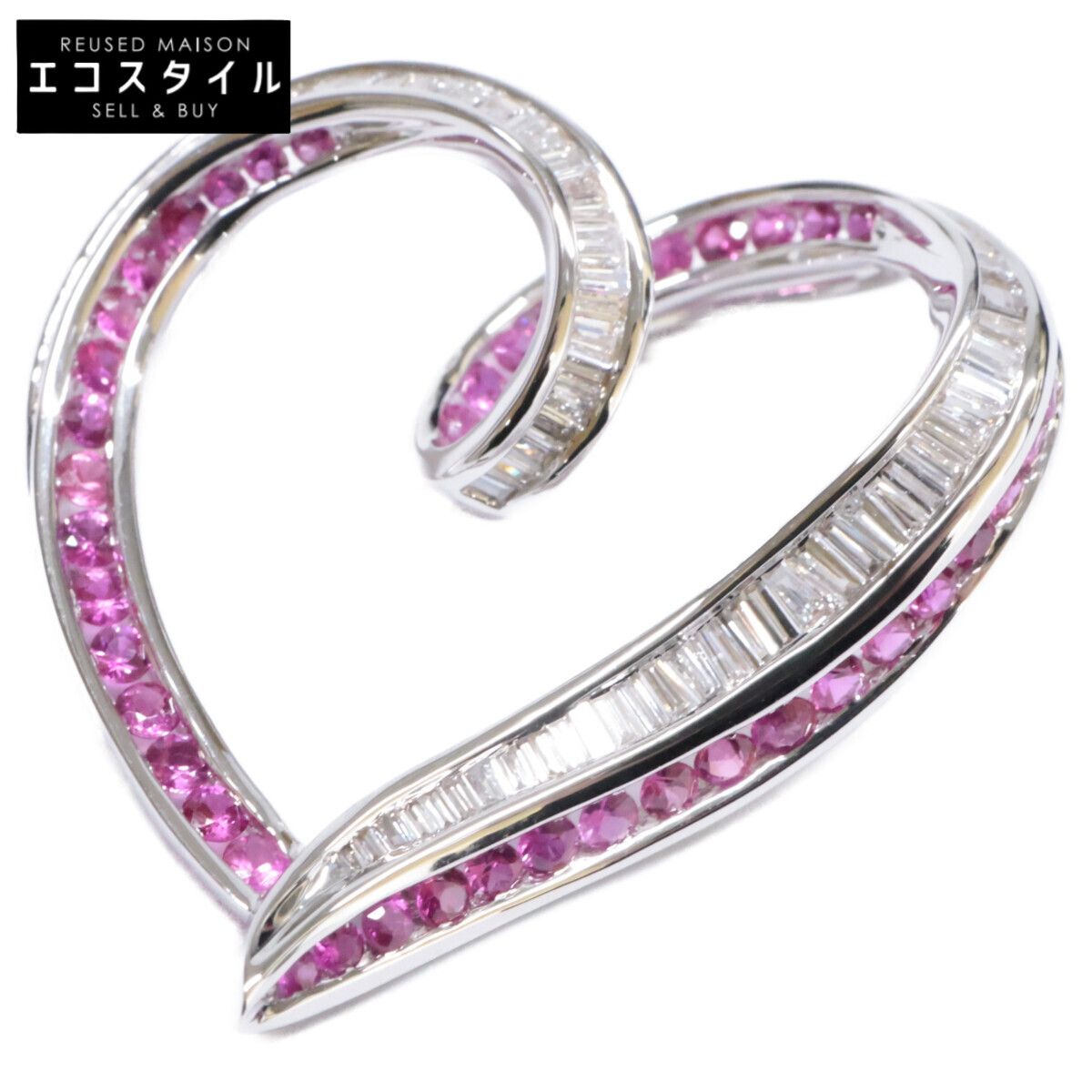 K 18 WG 笠原真寿美 ダイヤモンド 0.45 ct ルビー0.75 ハート