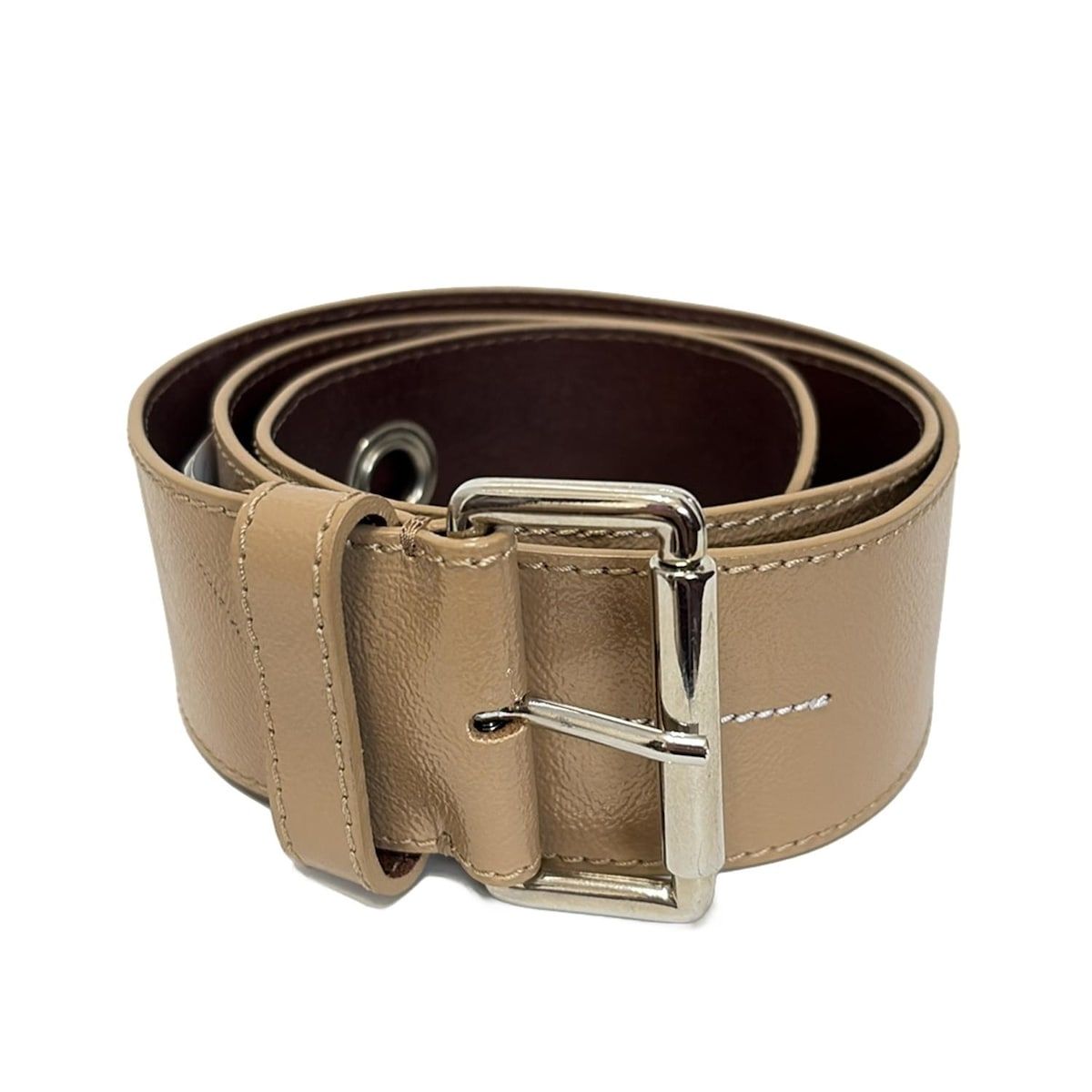 MM 6 エムエムシックス ベルト S - ベージュ×シルバー レザー