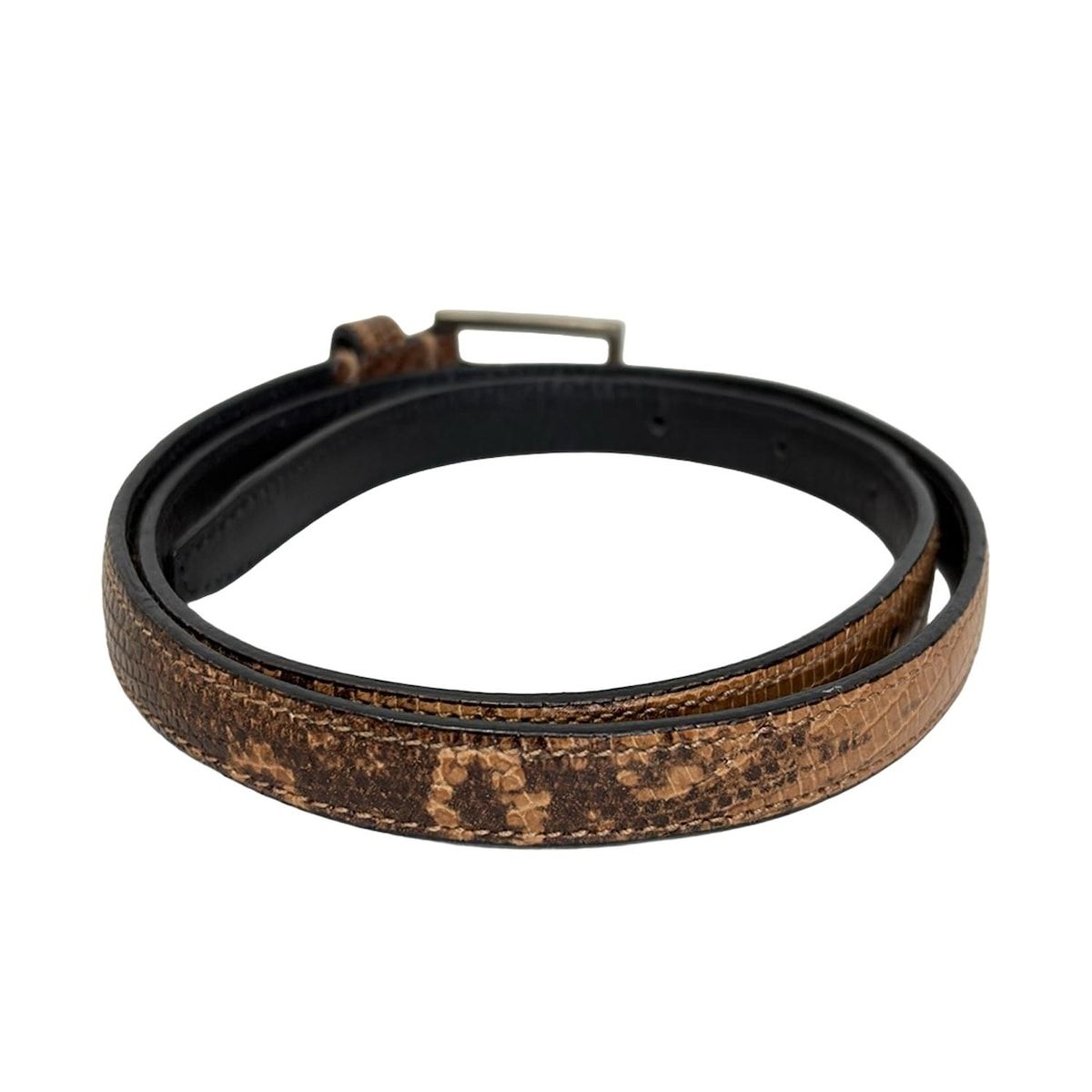 PRADA プラダ ベルト 70 28 - ダークブラウン×ライトブラウン×シルバー 型押し加工 レザー