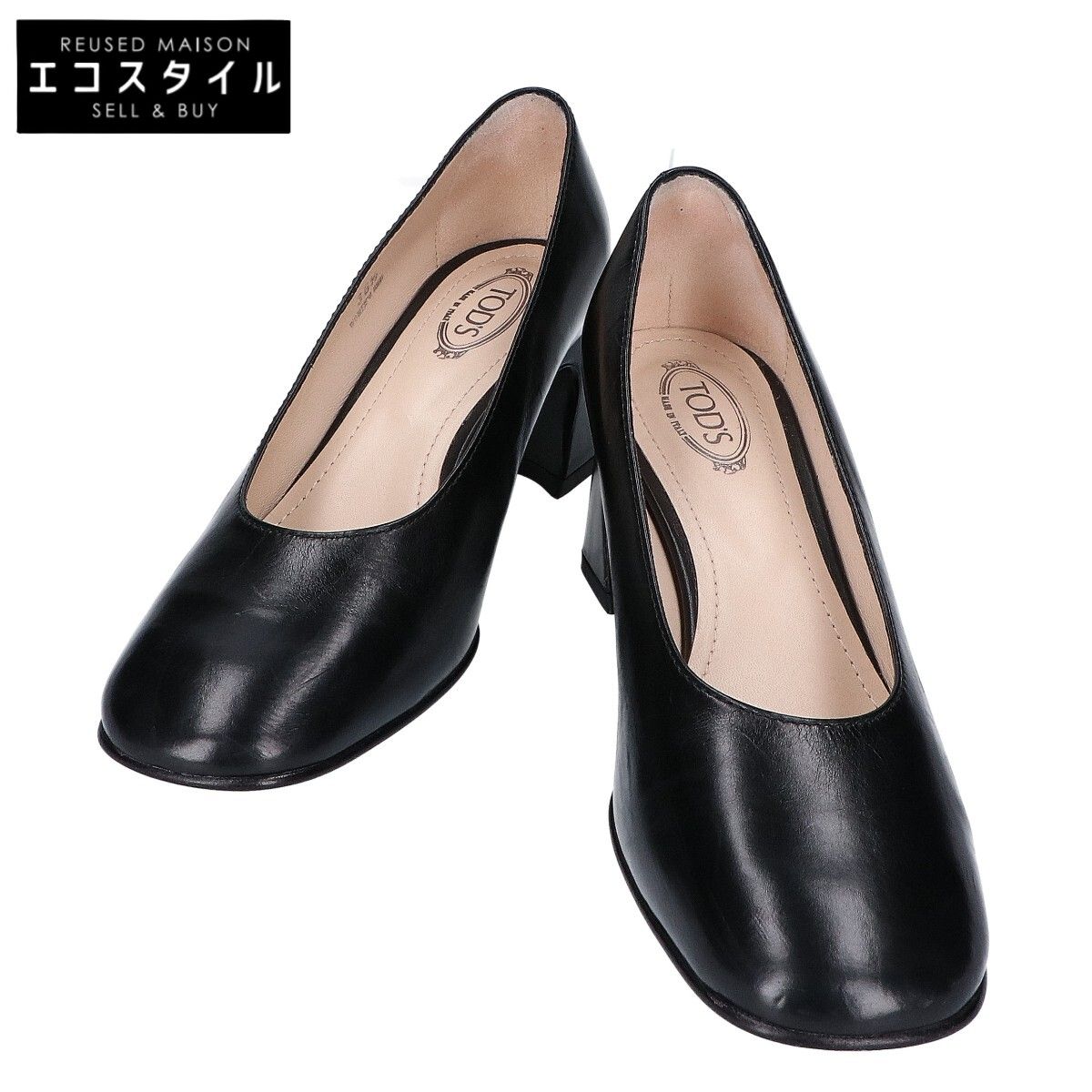 極美品　TOD'S パンプス　トッズ　ヒール　黒　BLACK TOD'S トッズ 【美品】レザー チャンキーヒール パンプス/ 36 1/2