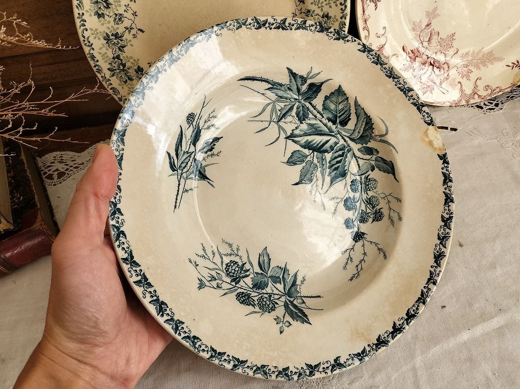 フランス アンティーク 購入 絵つき皿 Choisy Le Roi 装飾 皿 3枚