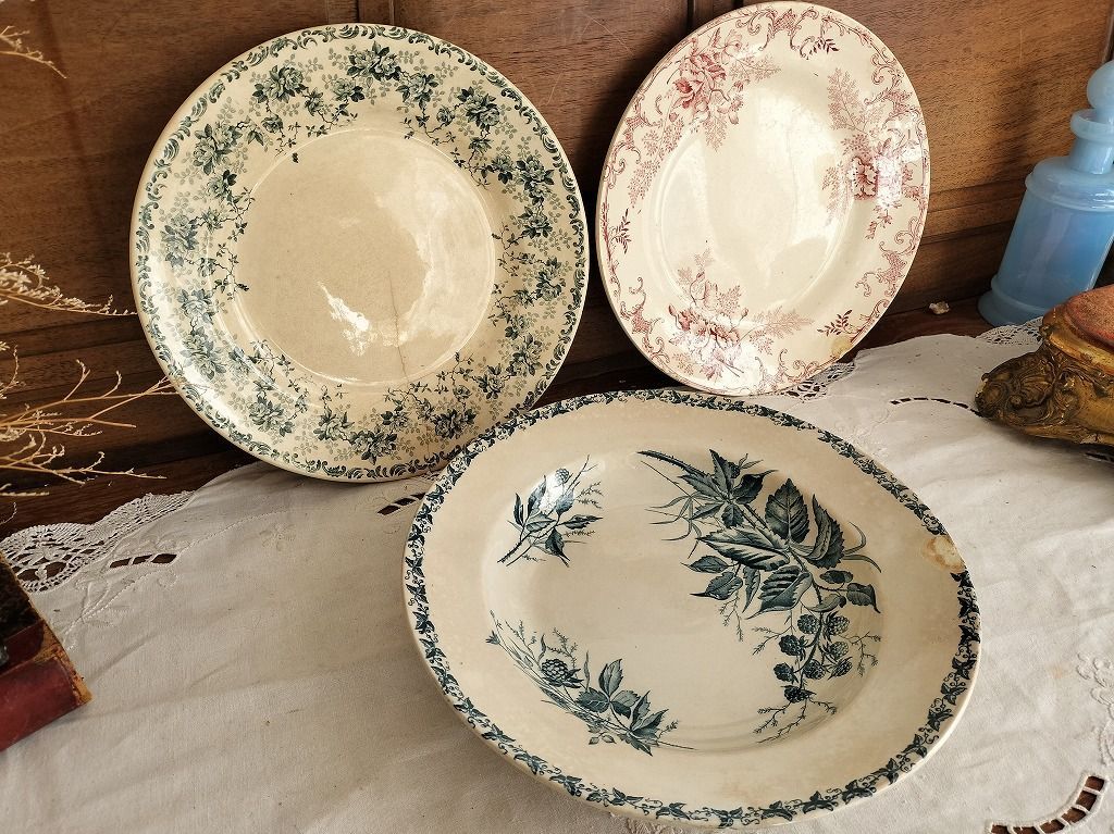 フランス アンティーク 絵つき皿 Choisy Le Roi 皿 3枚セット 1900年