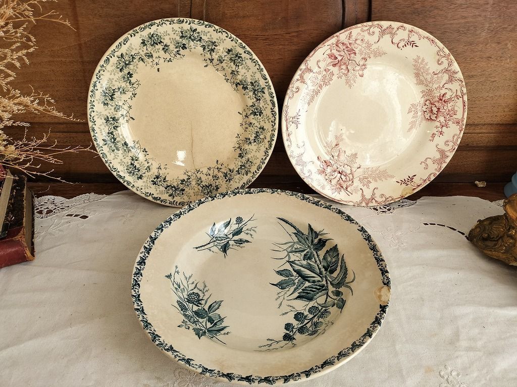 フランス アンティーク 絵つき皿 Choisy Le Roi 皿 3枚セット 1900年