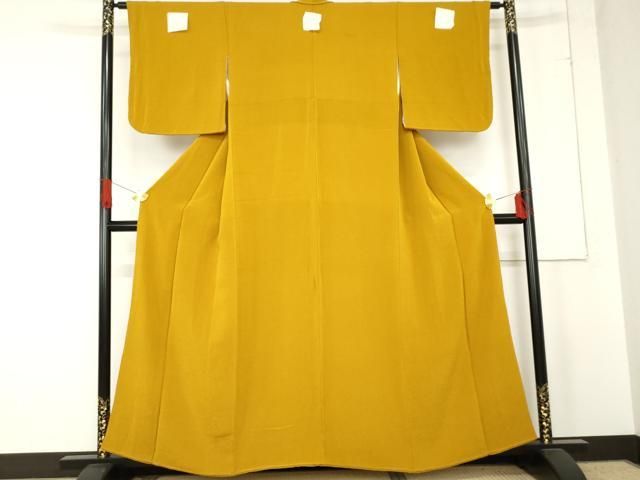 平和屋着物 上質な色無地 山吹色 鬼しぼ縮緬 正絹 cs