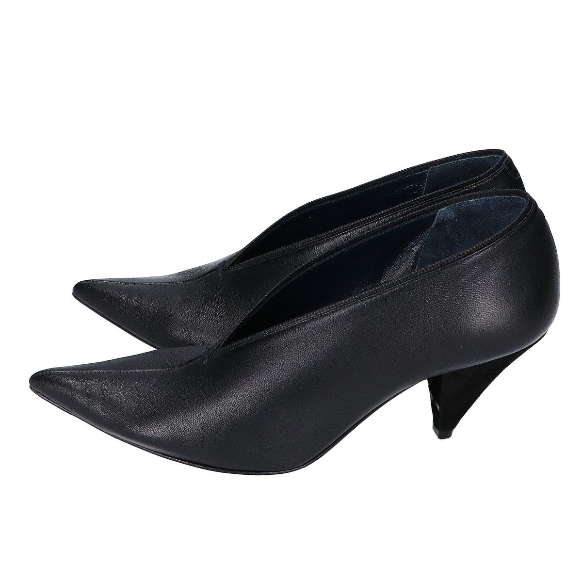 セリーヌ　フィービー期　パンプス　レザー　黒　22.5㎝ CELINE - セリーヌ CELINE フィービー期 ソフト Vネック レザー ポイン