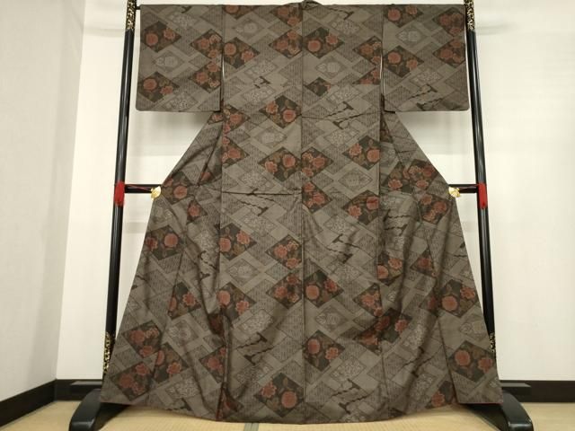 平和屋着物 本場大島紬 カタス9マルキ 花菱文 正絹 ck