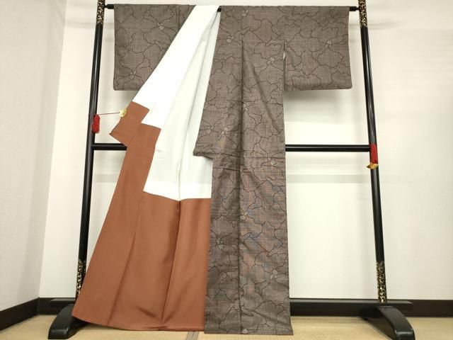  平和屋着物 本場大島紬 カタス7マルキ 花尽くし 正絹 ck 紬 着物