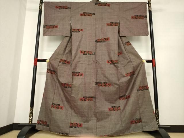 平和屋着物 本場大島紬 一元7マルキ 短冊花文 正絹 ck