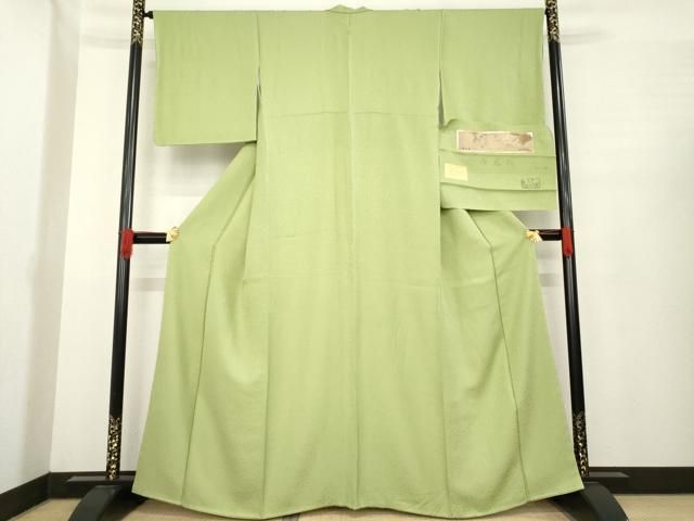 平和屋着物 上質な色無地 寿光織 四季草木染 黄梅松茶色 反端付き 正絹 ck