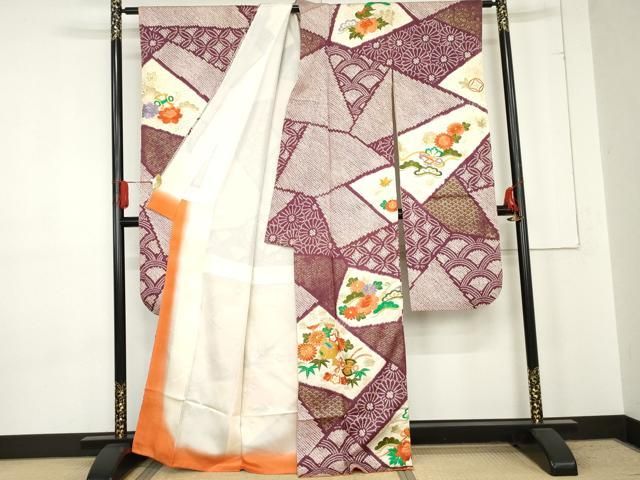 平和屋着物 豪華振袖 駒刺繍 絞り 吉祥花松文 金糸 金彩 正絹 cs