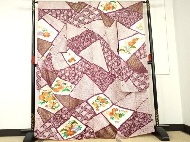 平和屋着物 豪華振袖 駒刺繍 絞り 吉祥花松文 金糸 金彩 正絹 cs