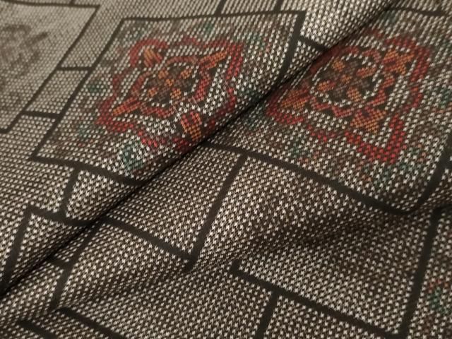  平和屋着物 本場大島紬 一元7マルキ 泥染め 正倉院菱重ね花文 正絹 cs 紬 着物