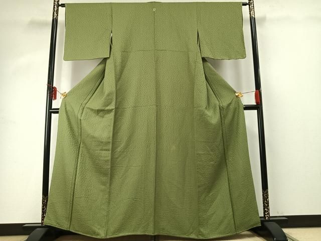 平和屋着物 上質な色無地 ふくれ織 花尽くし地紋 苗色 正絹 fy