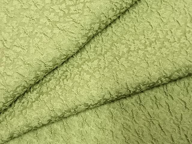 平和屋着物 上質な色無地 ふくれ織 花尽くし地紋 苗色 正絹 fy