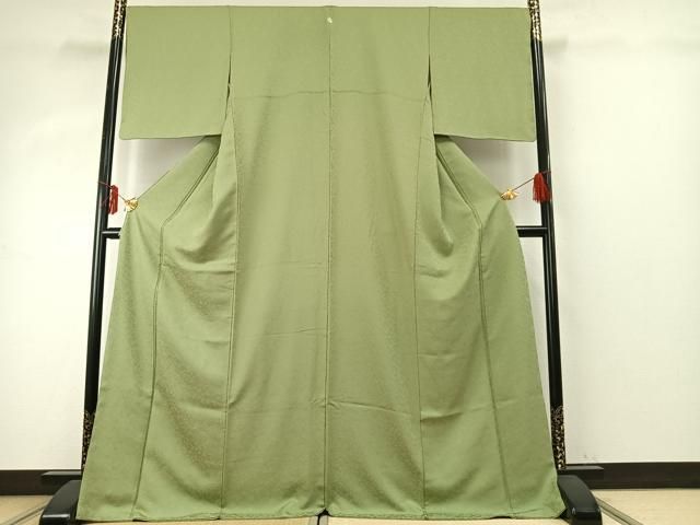 平和屋着物 上質な色無地 草花地紋 若菜色 ロング丈 正絹 fy