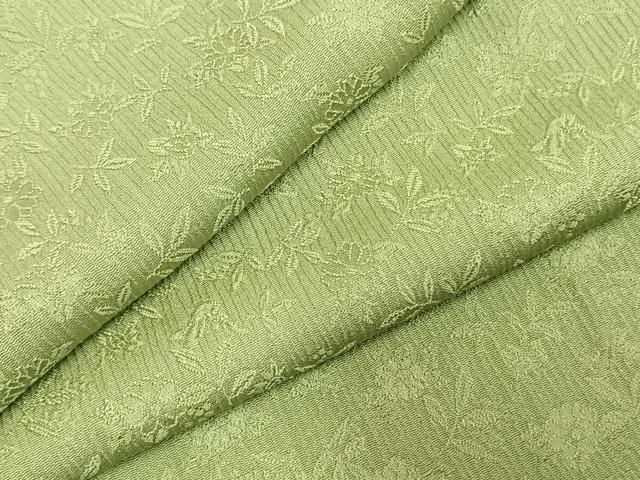 平和屋着物 上質な色無地 草花地紋 若菜色 ロング丈 正絹 fy