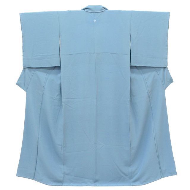 リサイクル着物 色無地 無地 着物 Mサイズ ちょっとふくよかL 特品 身丈156.5 cm 裄丈64.5 袷 仕立て上がり 一つ紋 縮緬 青 正絹 リユース uu 2228 b