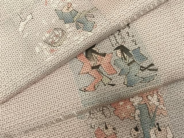 平和屋着物 本場大島紬 手描き 100亀甲 市松人物文 正絹 fy