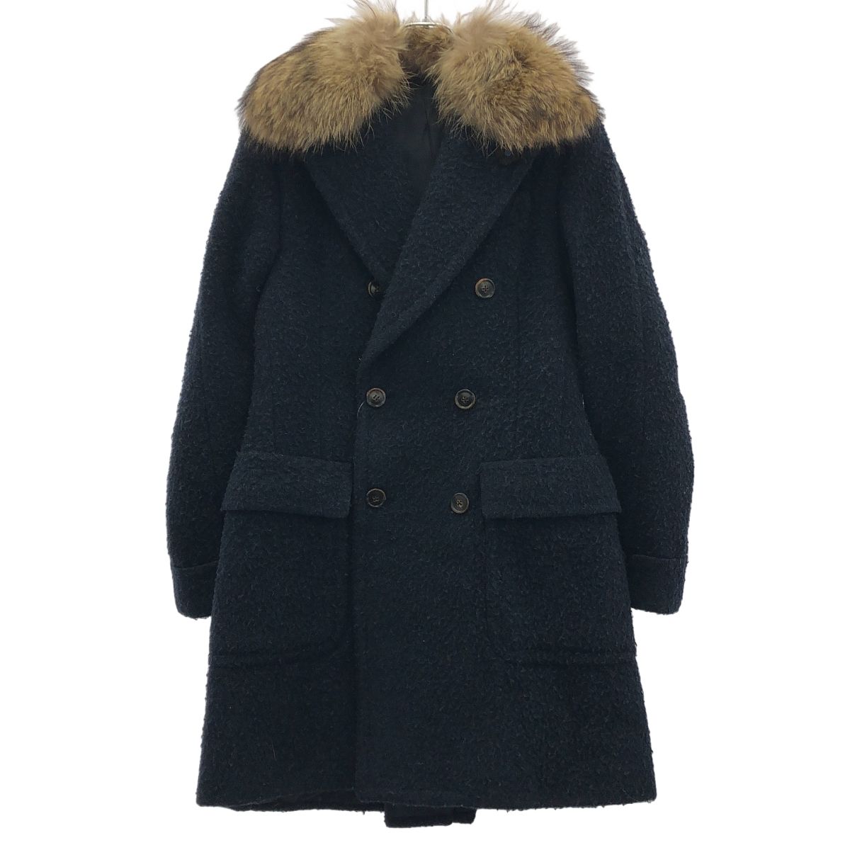 LARDINI ラルディーニ ファー ネップツイードダブルコート JD 23144 ネイビー 44