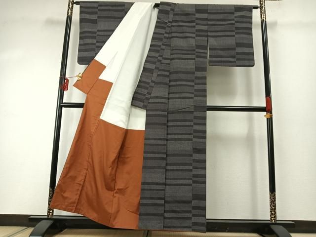  平和屋着物 結城紬 100亀甲 横段文 正絹 fy 紬 着物