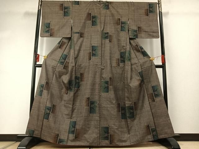 平和屋着物 本場大島紬 カタス9マルキ 色紙草花文 正絹 fy