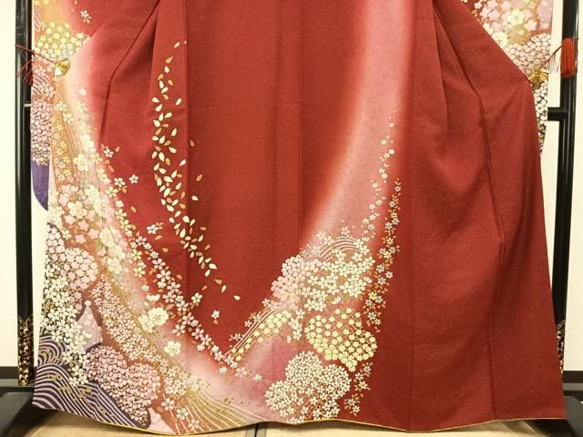  平和屋着物 豪華振袖 絞り 草花文 暈し染め 金通し地 正絹 fy 振袖 着物