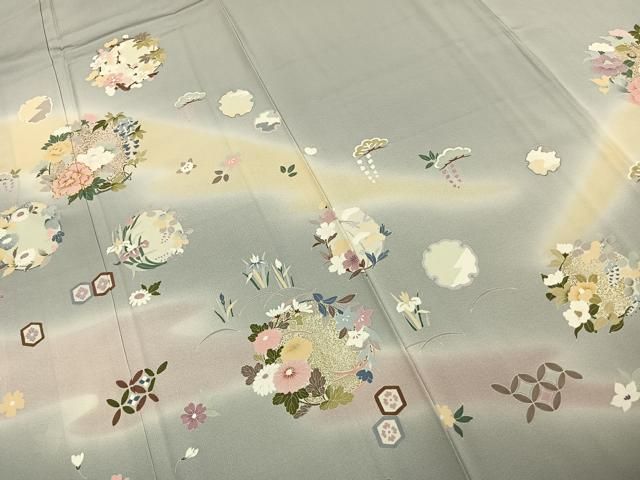 平和屋着物○訪問着 駒刺繍 草花文 暈し染め 金彩 正絹 逸品 未使用