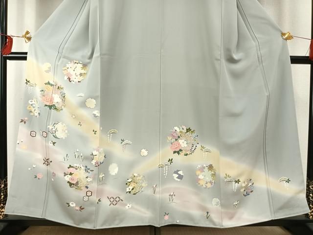 平和屋着物○訪問着 駒刺繍 草花文 暈し染め 金彩 正絹 逸品 未使用