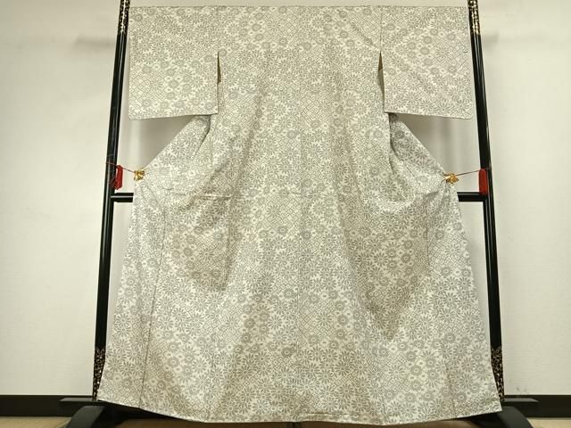 平和屋着物 本場大島紬 白大島 一元絣 花尽くし 正絹 fy