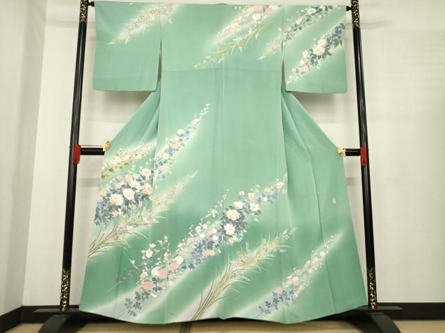 平和屋着物○十日町友禅作家 阿部佳雪 訪問着 草花文 暈し染め 正絹