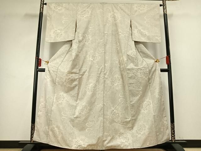 平和屋着物 本場大島紬 白大島 一元絣 花唐草文 正絹 fy