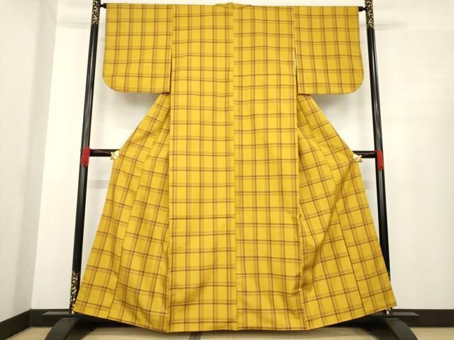 平和屋着物 本場黄八丈 綾織 紬 格子 正絹 ck