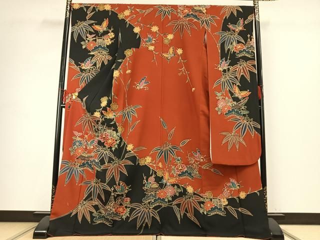 平和屋着物 豪華振袖 紅型 花蝶文 正絹 fy