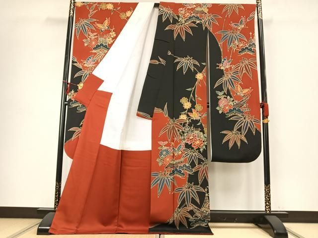 平和屋着物 豪華振袖 紅型 花蝶文 正絹 fy