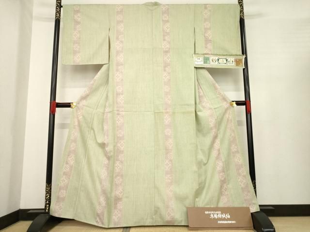 平和屋着物 本場結城紬 重要無形文化財 100亀甲 飛び亀甲柄 花間道 証紙付き 正絹 ck