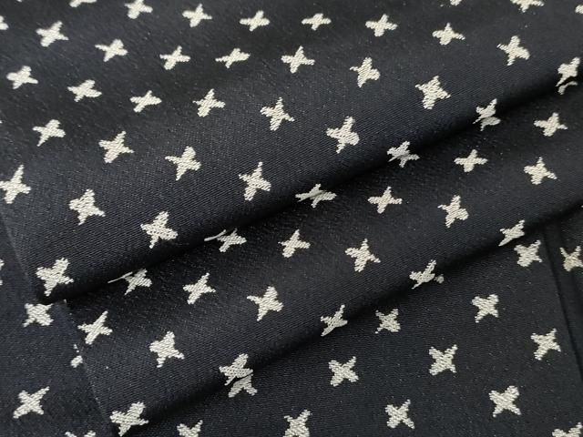 平和屋着物 お召 十字 濃紺地 正絹 cs
