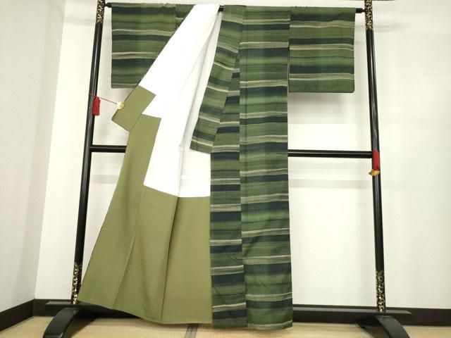  平和屋着物 上質な紬 横段文 正絹 ck 紬 着物