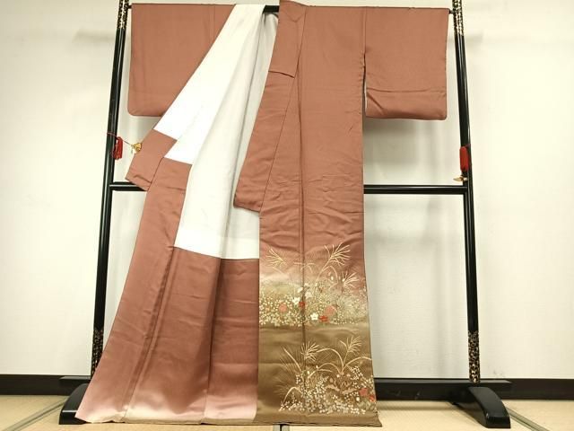 平和屋着物 豪華色留袖 駒刺繍 草花文 暈し染め 金彩 ロング丈 正絹 fy