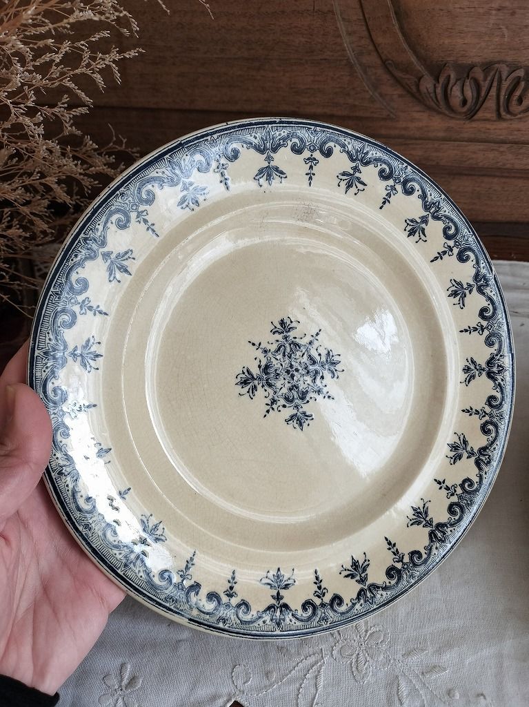 フランス アンティーク Claire fontaine 絵つき 皿 2枚セット 1900年