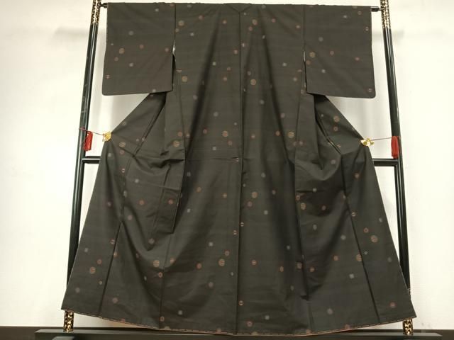 平和屋着物 本場大島紬 カタス7マルキ 地空き 丸文 黒地 正絹 fy