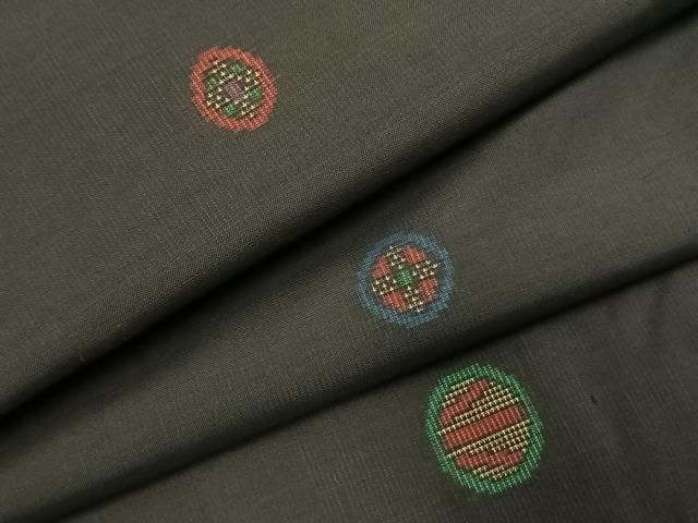 平和屋着物 本場大島紬 カタス7マルキ 地空き 丸文 黒地 正絹 fy