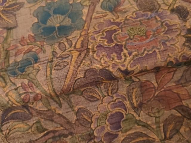  平和屋着物 上質な紬 手描き 花鳥文 正絹 cs 紬 着物