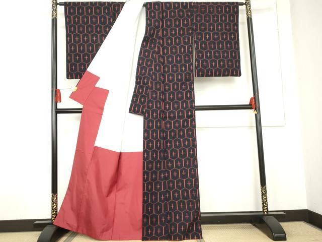  平和屋着物 上質な紬 亀甲文 正絹 cs 紬 着物