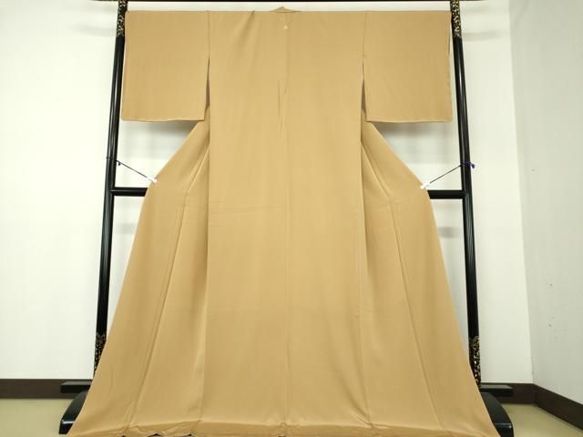 平和屋着物 上質な色無地 榛色 反端付き ロング丈 正絹 ps