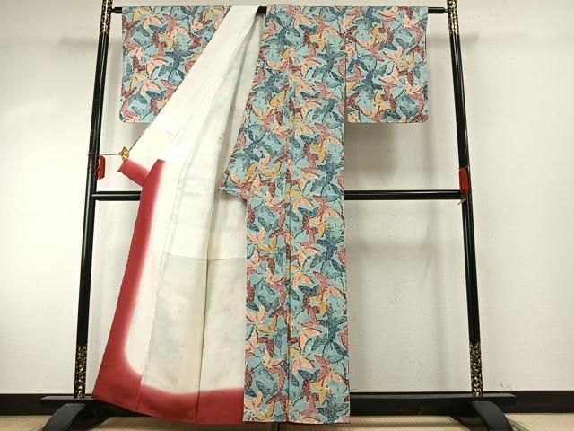 平和屋着物●上質な小紋　舞蝶文　紅型　正絹　逸品　未使用　AABE1856fy 平和屋着物○上質な小紋 舞蝶文 紅型 正絹 逸品 未使用 AABE1856fy