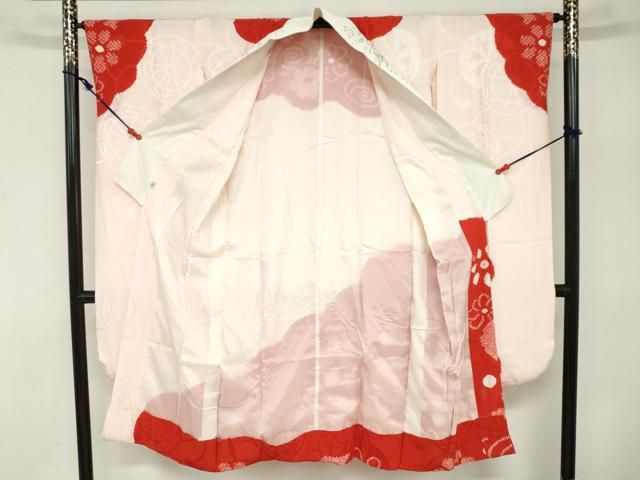 平和屋着物○振袖用長襦袢 袷 絞り 流水草花文 半衿刺繍 正絹 逸品