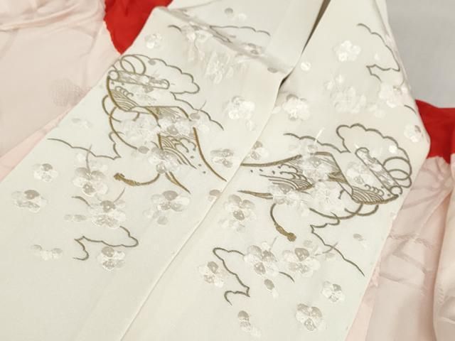 平和屋着物○振袖用長襦袢 袷 絞り 流水草花文 半衿刺繍 正絹 逸品