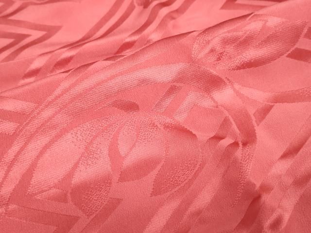 平和屋着物●振袖用長襦袢　袷　草花地紋　銀朱色　半衿刺繍　正絹　逸品　DAAZ7680ud 平和屋着物○振袖用長襦袢 袷 草花地紋 銀朱色 半衿刺繍 正絹